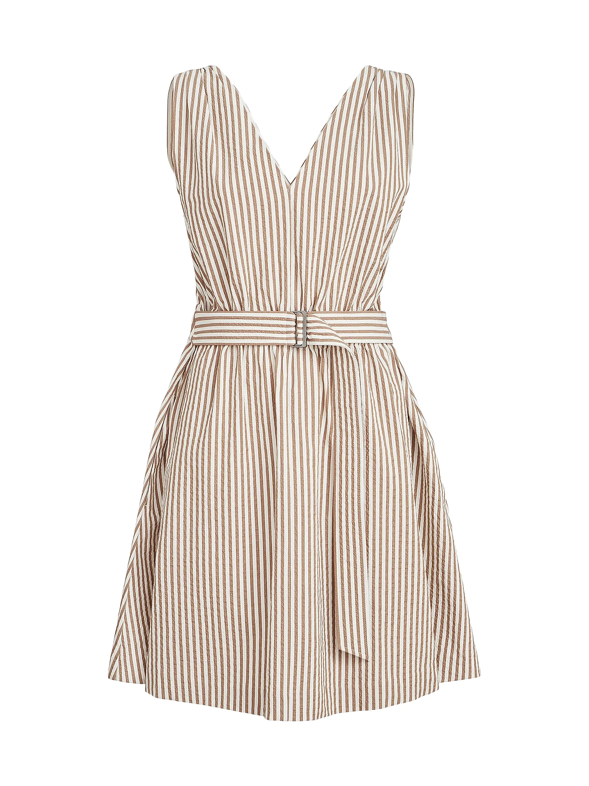 Techno Cotton Striped Seersucker Belted Mini Dress