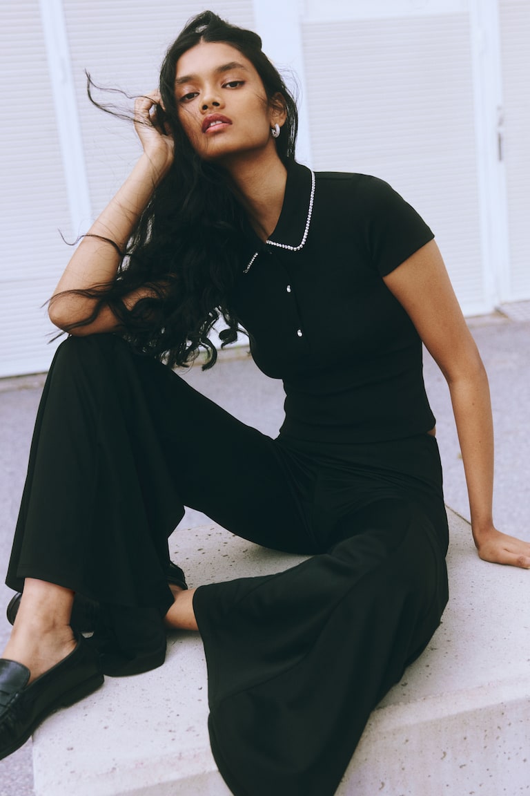Rhinestone-Detail Polo Shirt