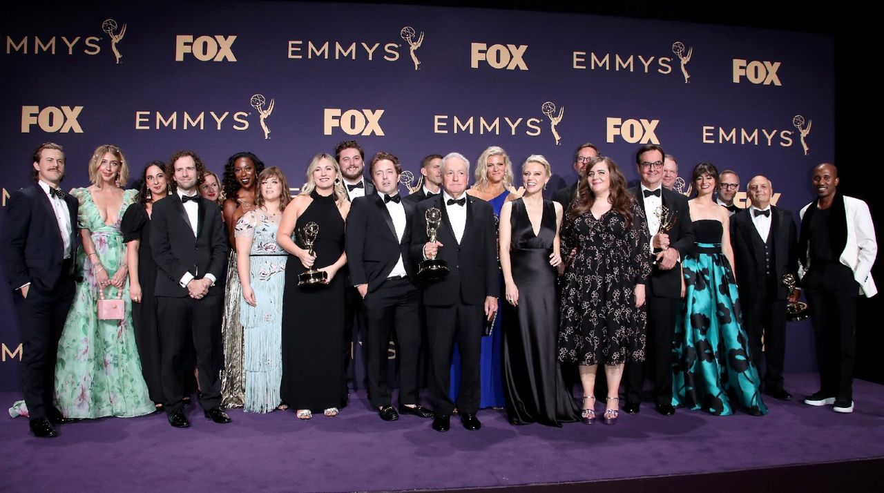 Cast and crew of &#039;Saturday Night Live&#039; pose with awards for Outstanding Variety Sketch Series in the press room during the 71st Emmy Awards at Microsoft Theater on September 22, 2019 in Los Angeles, California.