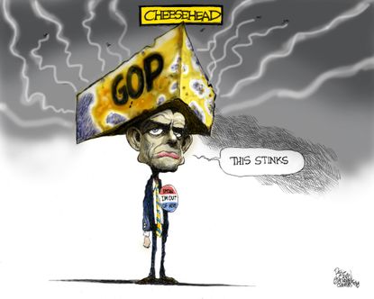 Political cartoon U.S. Paul Ryan retirement GOP cheesehead