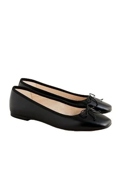 J.Crew, Quinn Square-Toe Ballet Flats in Leather (Were $168) 