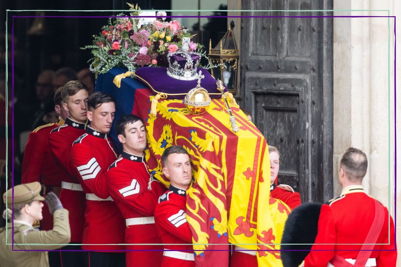 pallbearers carring the Queen&#039;s coffin out of Westminster Abbey during Queen Elizabeth II&#039;s funeral