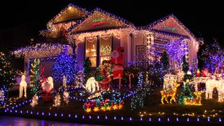 House covered with Christmas lighting