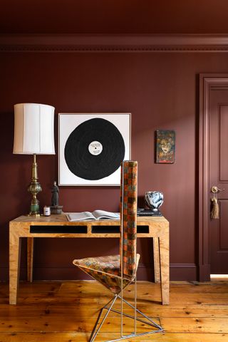 study color drenched in farrow and ball deep reddish brown