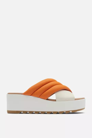 orange and white sandals