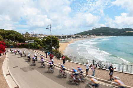 The pack rides during the 7th stage of the Giro d'Italia 2026 - Tour of Italy cycling race between Formia and Blockhaus, Italy, on May 15, 2026. (Photo by Luca Bettini / AFP via Getty Images)