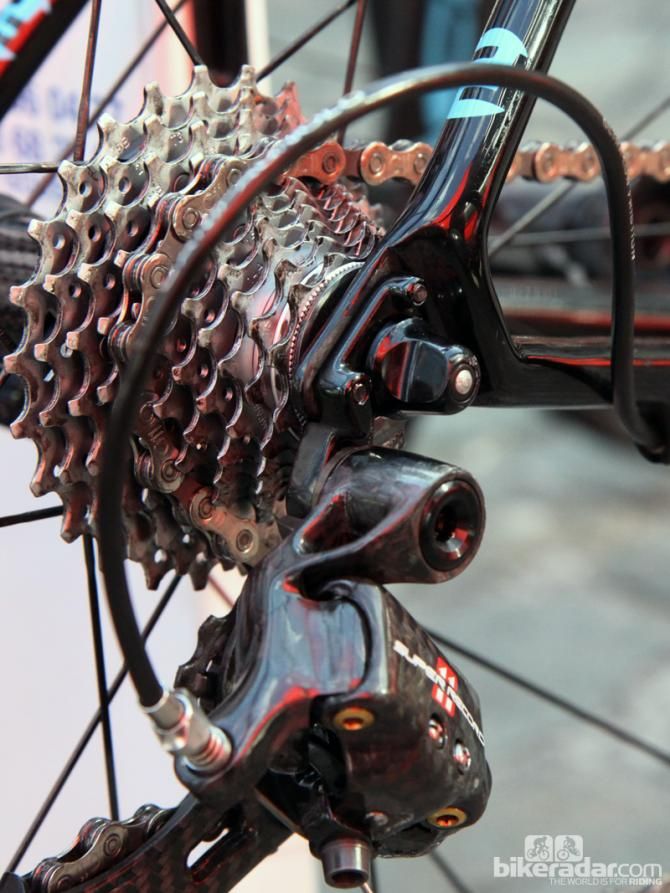 The rather stout looking replaceable rear derailleur hanger on Ag2r-La Mondiale's Focus Izalco Max