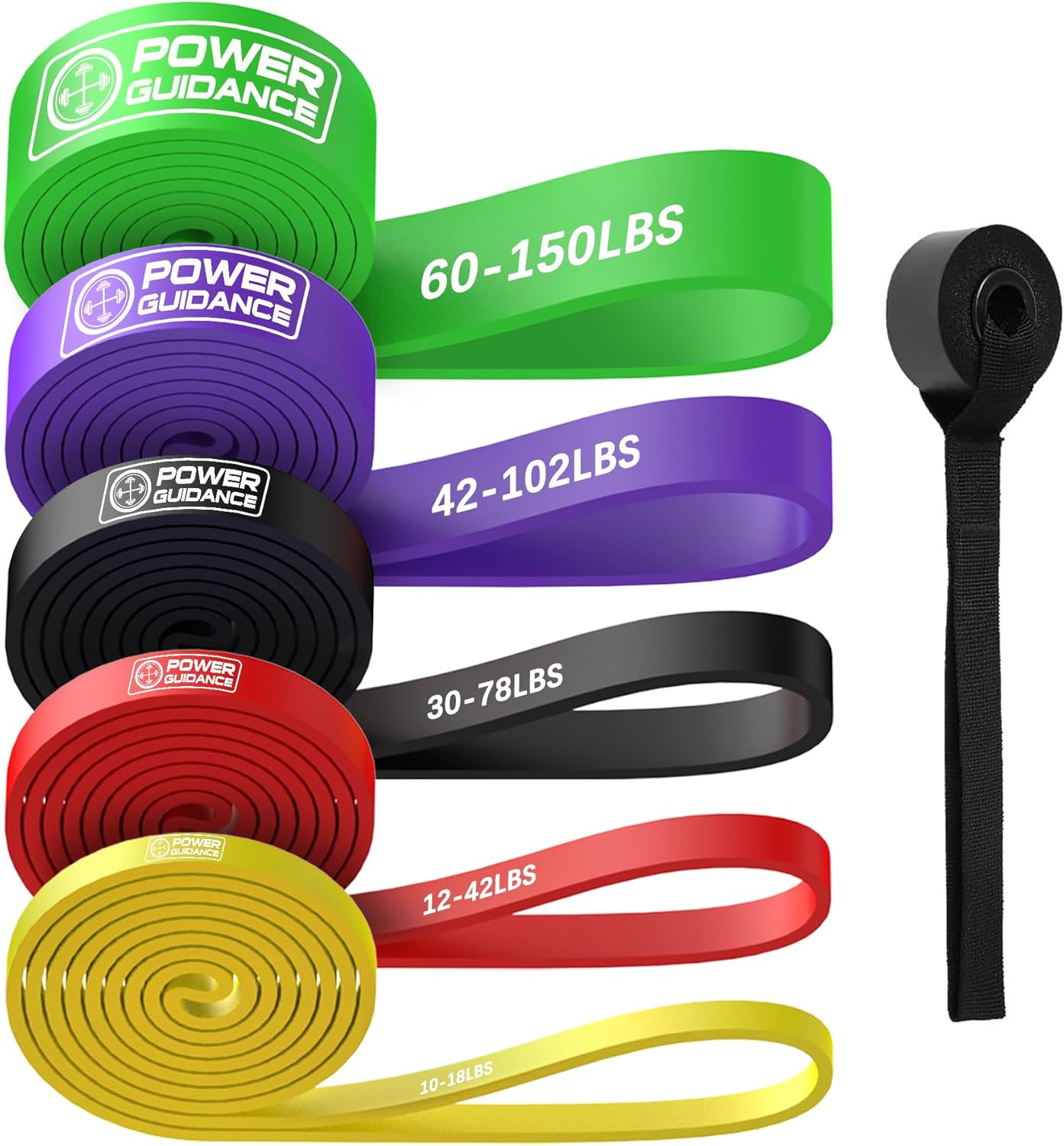 Power Guidance Pull Up Bands Resistance Bands Set Workout Exercise Loop Bands 5 Levels for Powerlifting, Muscle Strength, Pilates Resistance Training (yellow+red+black+purple+green, 10-150lbs)