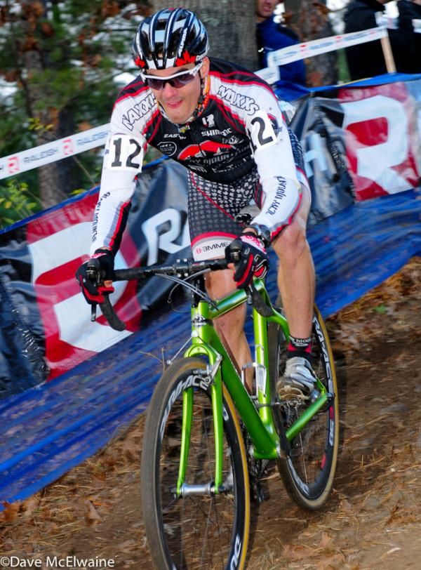Raphael Gagne (Rocky Mountain Factory) riding second wheel on lap one