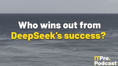 The words &lsquo;Who wins out from DeepSeek&rsquo;s success?&rsquo; overlaid on a lightly blurred and desaturated image of the ocean. Decorative: the words &lsquo;DeepSeek&rsquo;s success&rsquo; are yellow, while other words are white. The ITPro podcast logo is in the bottom right corner.
