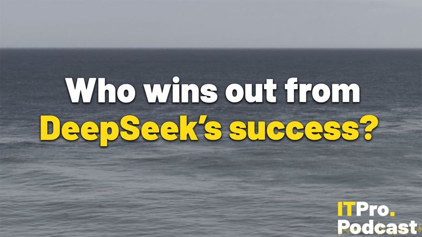 The words ‘Who wins out from DeepSeek’s success?’ overlaid on a lightly blurred and desaturated image of the ocean. Decorative: the words ‘DeepSeek’s success’ are yellow, while other words are white. The ITPro podcast logo is in the bottom right corner.