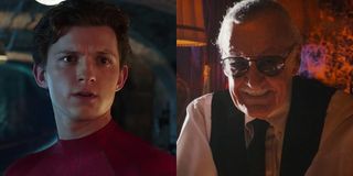 Tom Holland as Peter Parker/Spider-Man and Stan Lee as a bartender