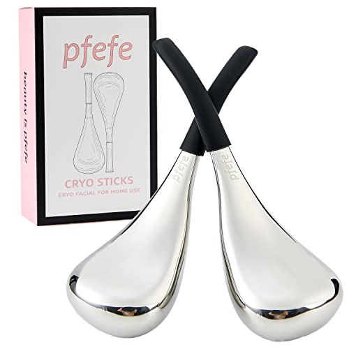 Pfefe Ice Globes Facial Skin Care Tools for Women Face Eyes, Stainless Steel Face Beauty Cryo Sticks for Girls Ladies, Esthetician Supplies Cooling Spa Globes Cold Roller With Storage Case