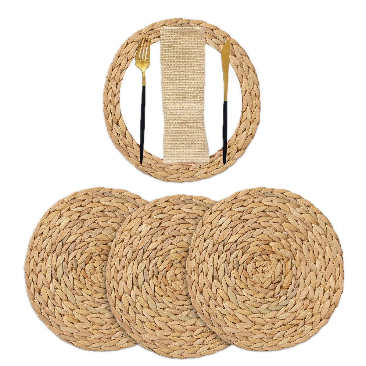 East Urban Home Natural Water Hyacinth Round Placemats Set of 4, 11.8" Handwoven Woven Table Mats for Dining Table, Kitchen, Farmhouse &amp;amp; Boho Decor | Wayfair