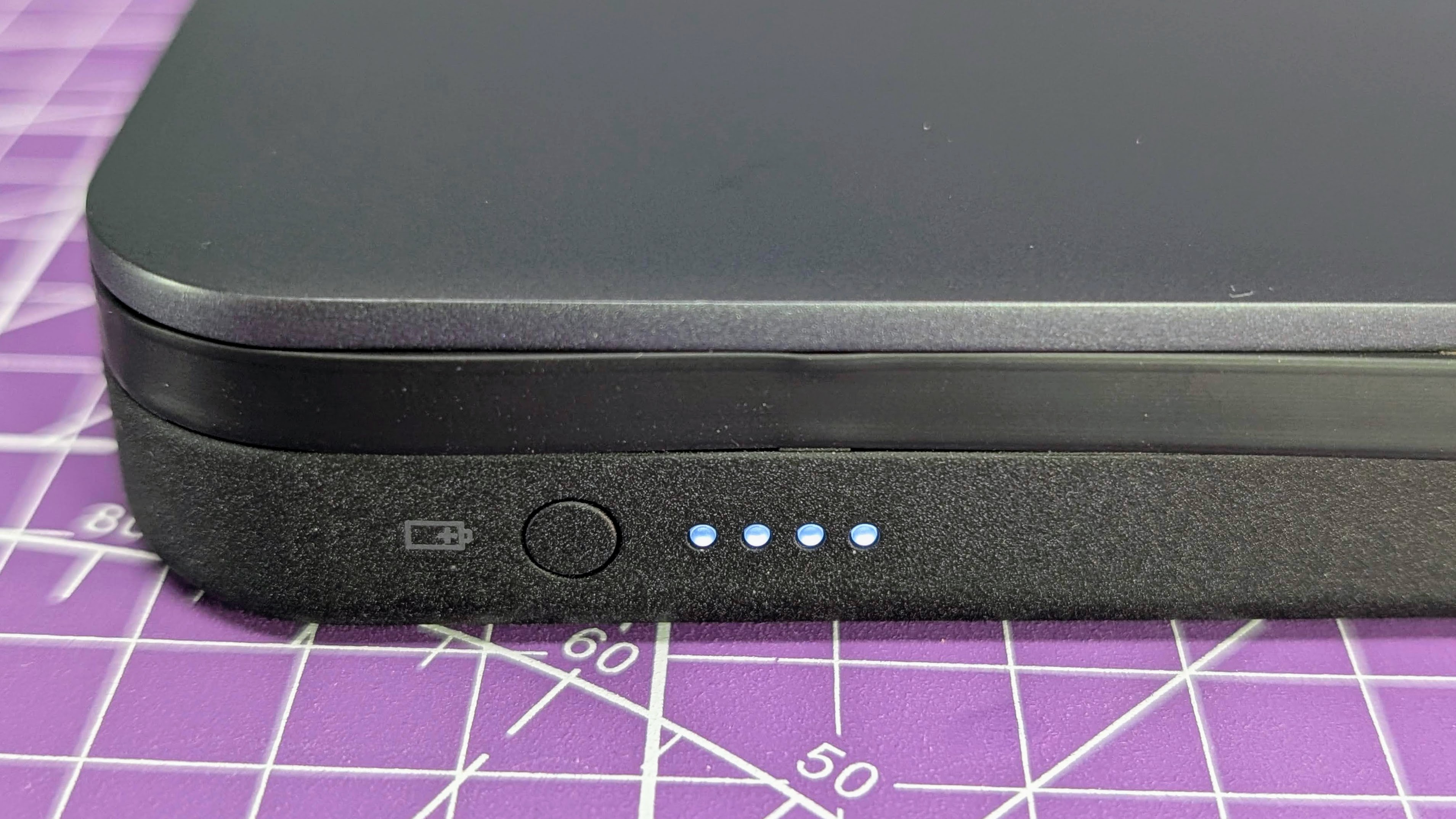 Lenovo Go USB-C laptop power bank close up showing capacity lights