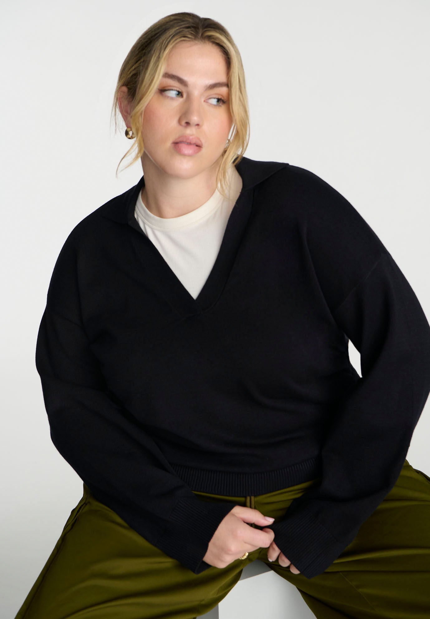 V-Neck Collared Sweater
