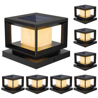 Mlambert 8 Pack Solar Post Lights Outdoor, Waterproof Fence Cap Lights for Deck, 4x4 6x6 Wooden Vinyl Outdoor Lights With Shinning Effect, Black