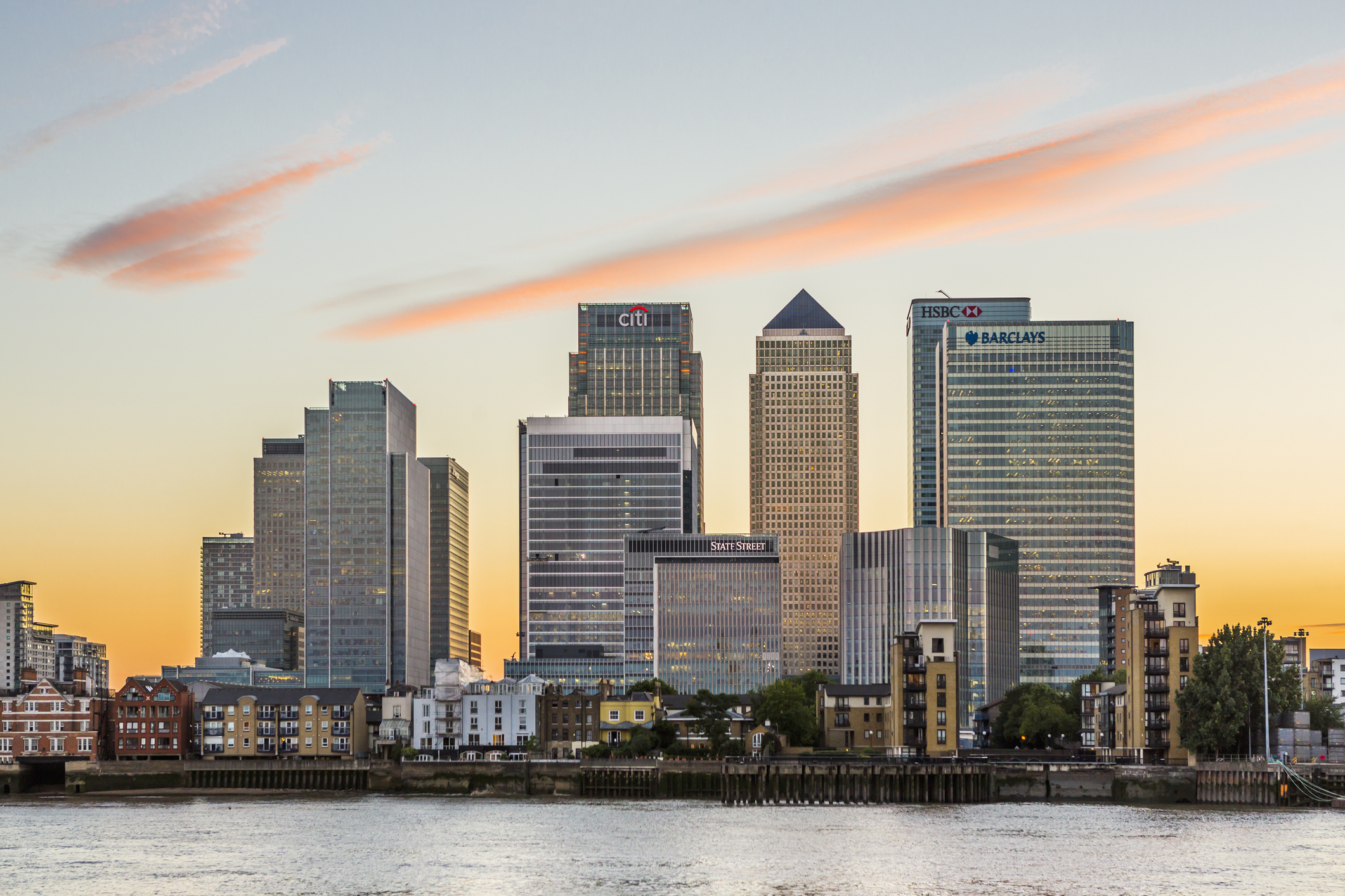 The Thames river and Canary Wharf
