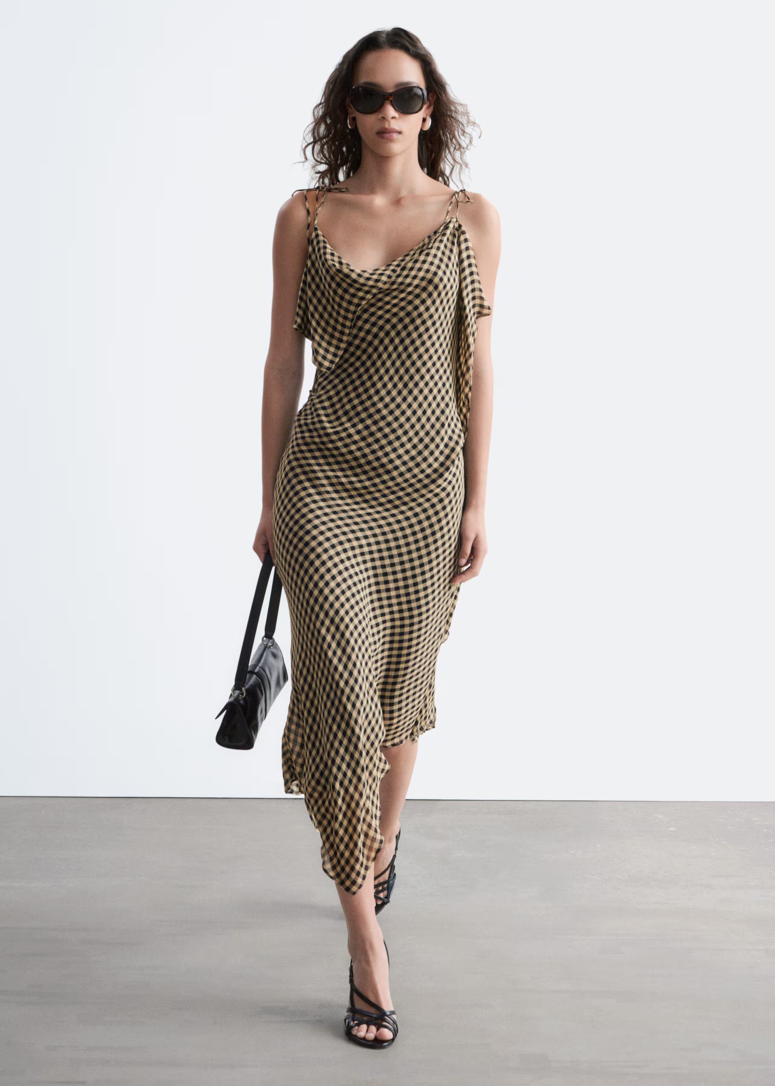 Draped Midi Dress - Blue/checked