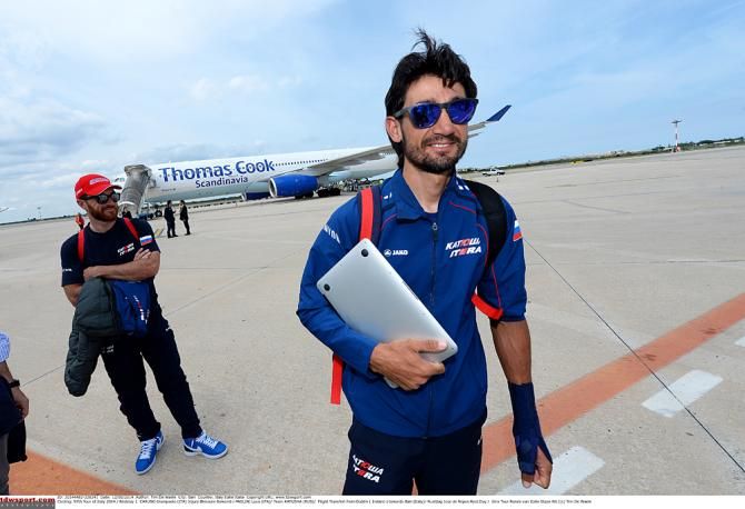 Giampaolo Caruso, a little battered but determinted to continue in the Giro
