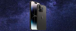 A picture of the iPhone 14 Pro on a starry background.