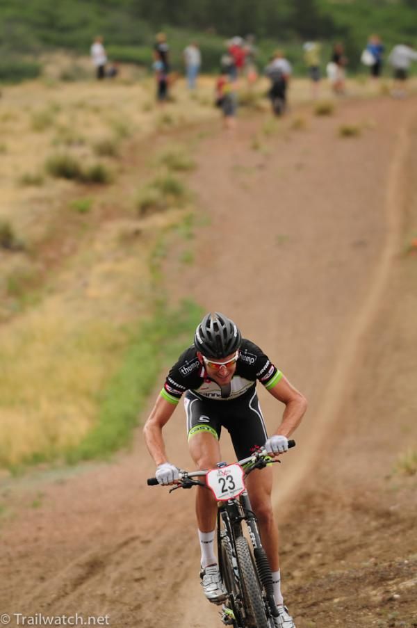 Ryan Trebon (Cannondale) with a 15-second lead with one lap to go