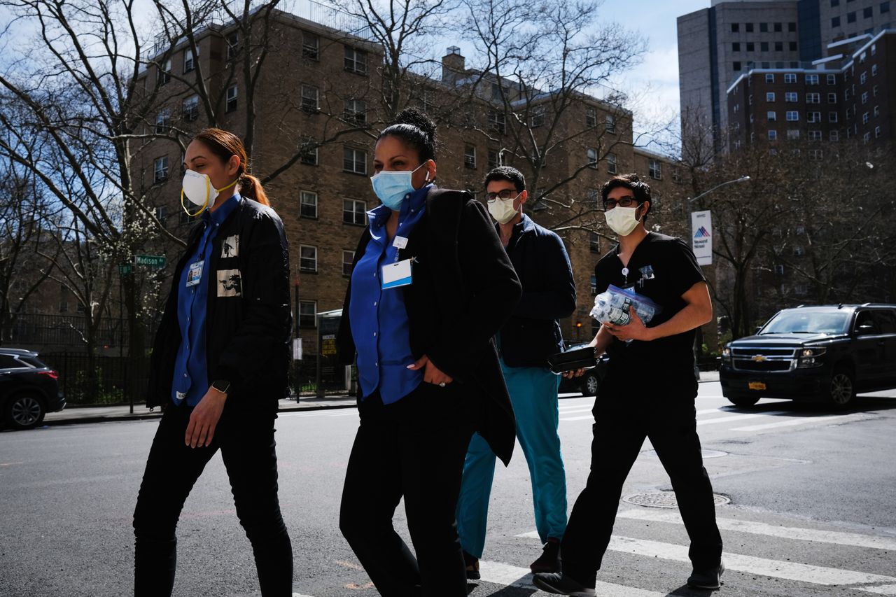 Workers at Mount Sinai Hospital in NYC