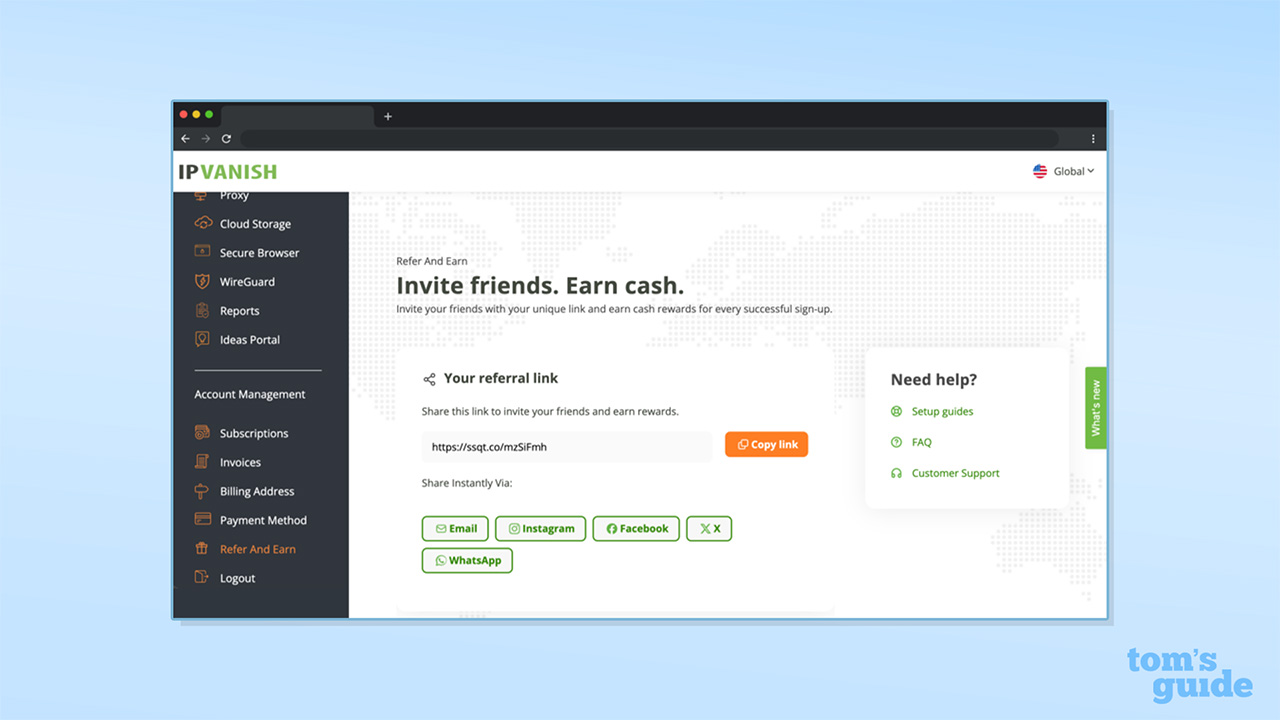 Screenshot of IPVanish referral page