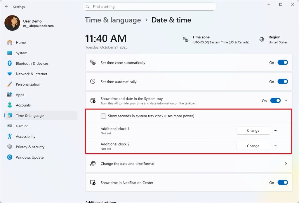 Notification Center with additional clocks
