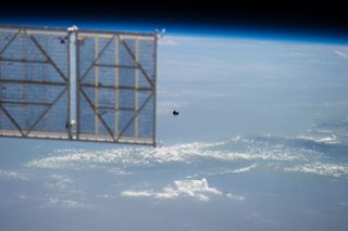 Ball-Shaped Satellite Next to ISS Panel