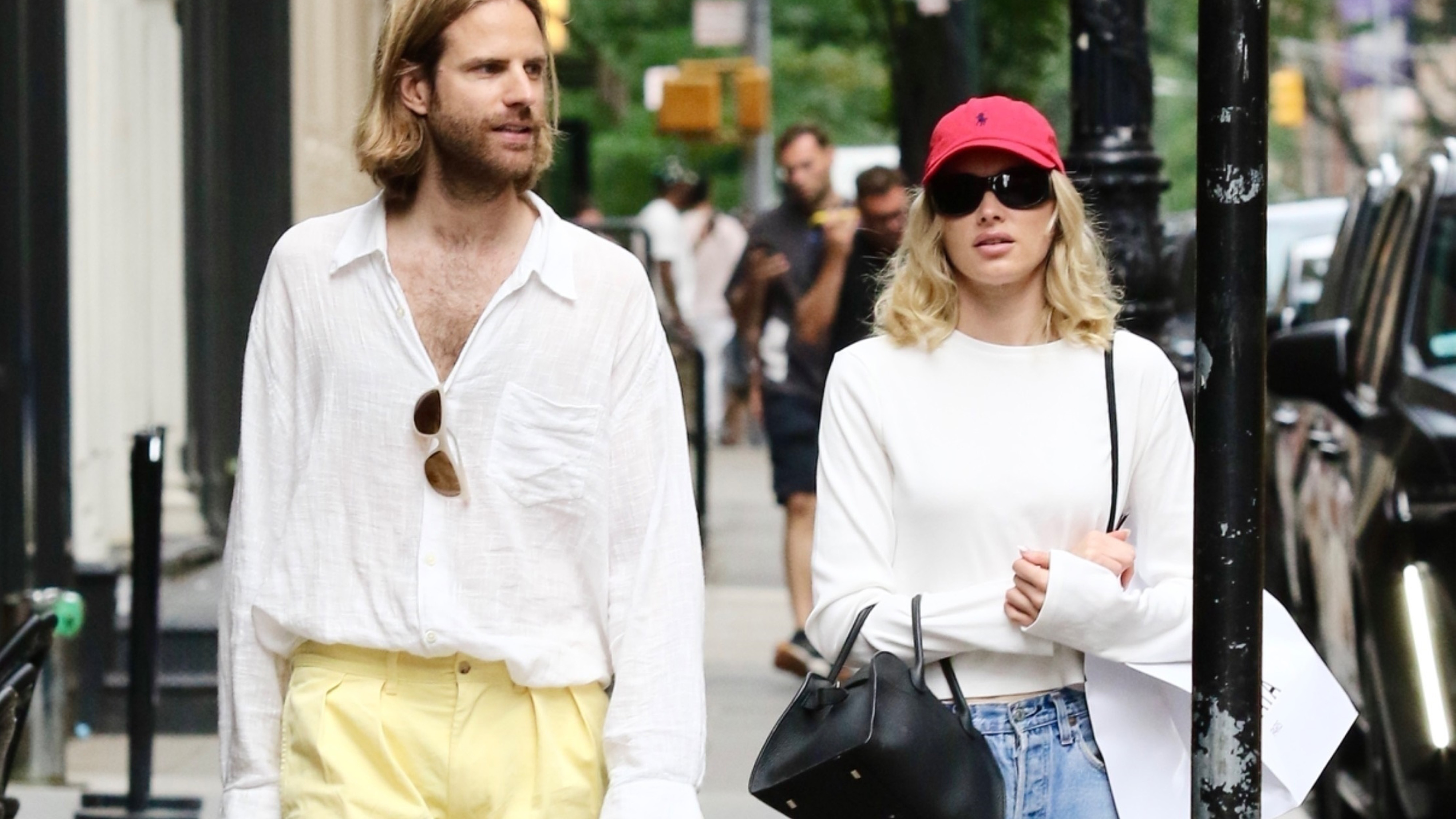Elsa Hosk sports a casual look while out with her partner Tom Daly and their daughter Tuulikki during a stroll in Manhattan’s SoHo neighborhood.
