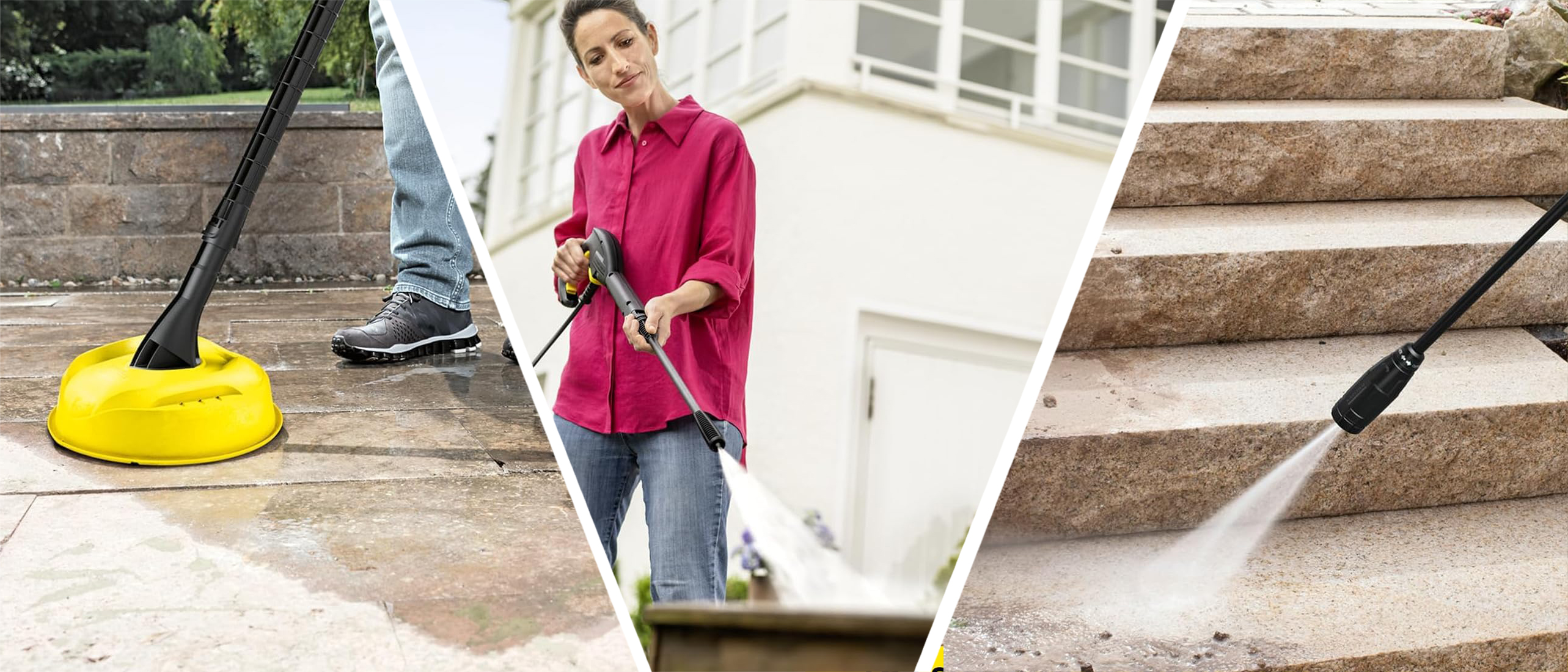 Karcher pressure washers being used on garden paving