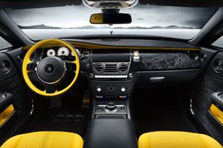 Rolls-Royce Black Badge Wraith Black Arrow black interior with yellow seats and steering wheel trim