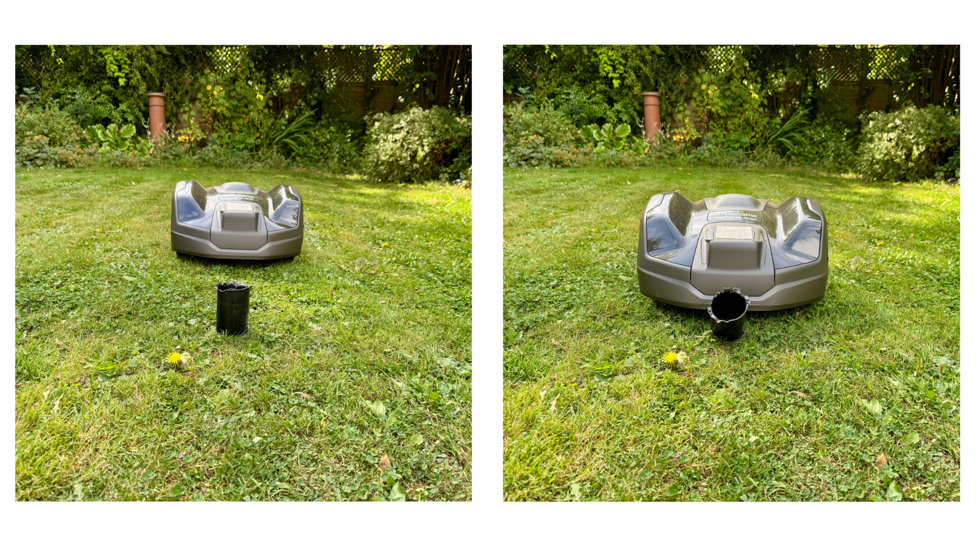 Husqvarna Automower 305E NERA mowing over a bit of piping