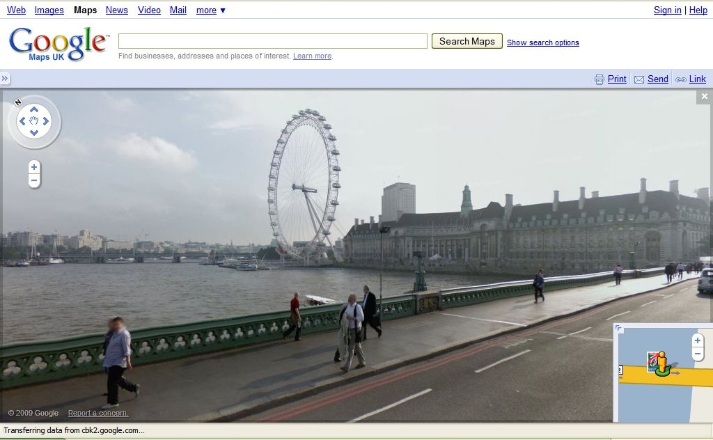 London Eye from Waterloo Bridge via Street View