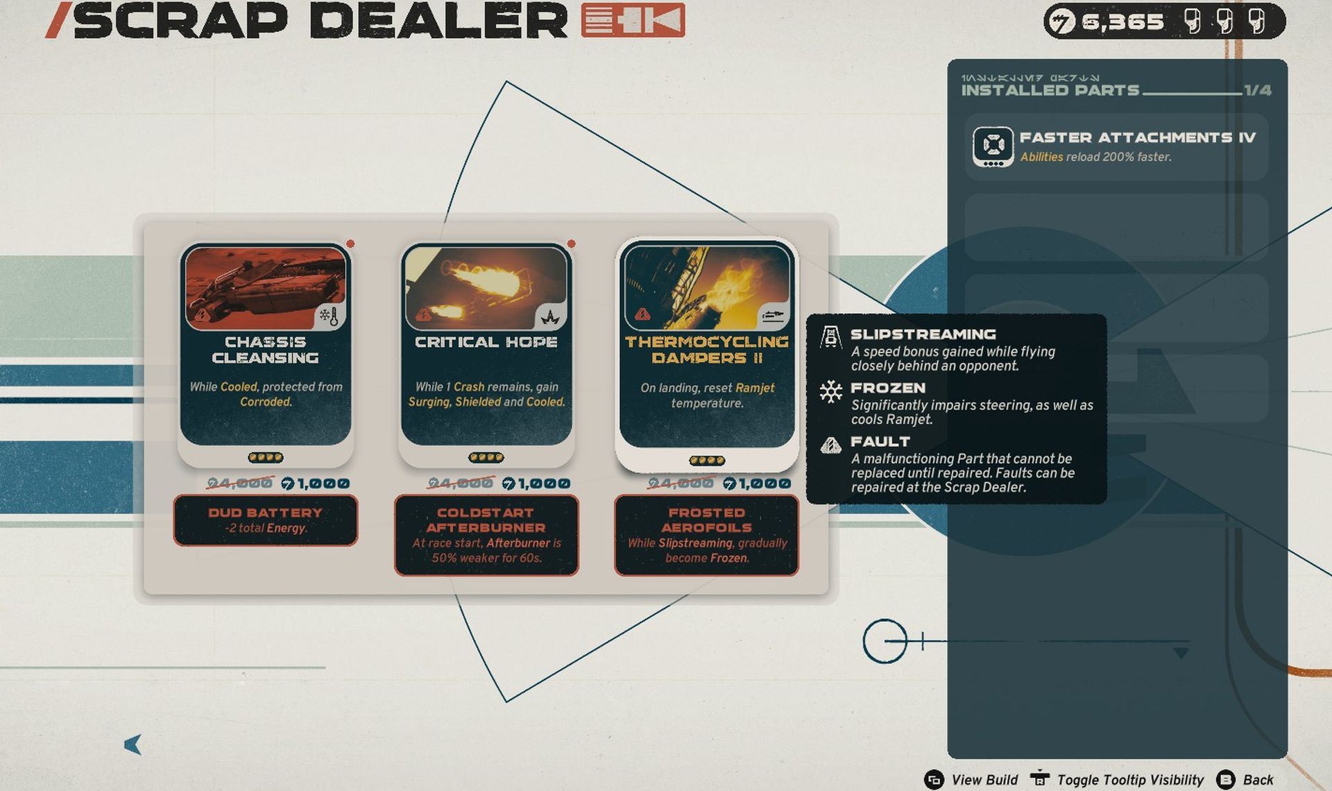 A scrap dealer presents three options: chassis cleaning, critical hope, and thermocycling dampers