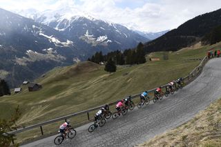 The peloton on one of the climbs at the Tour of the Alps