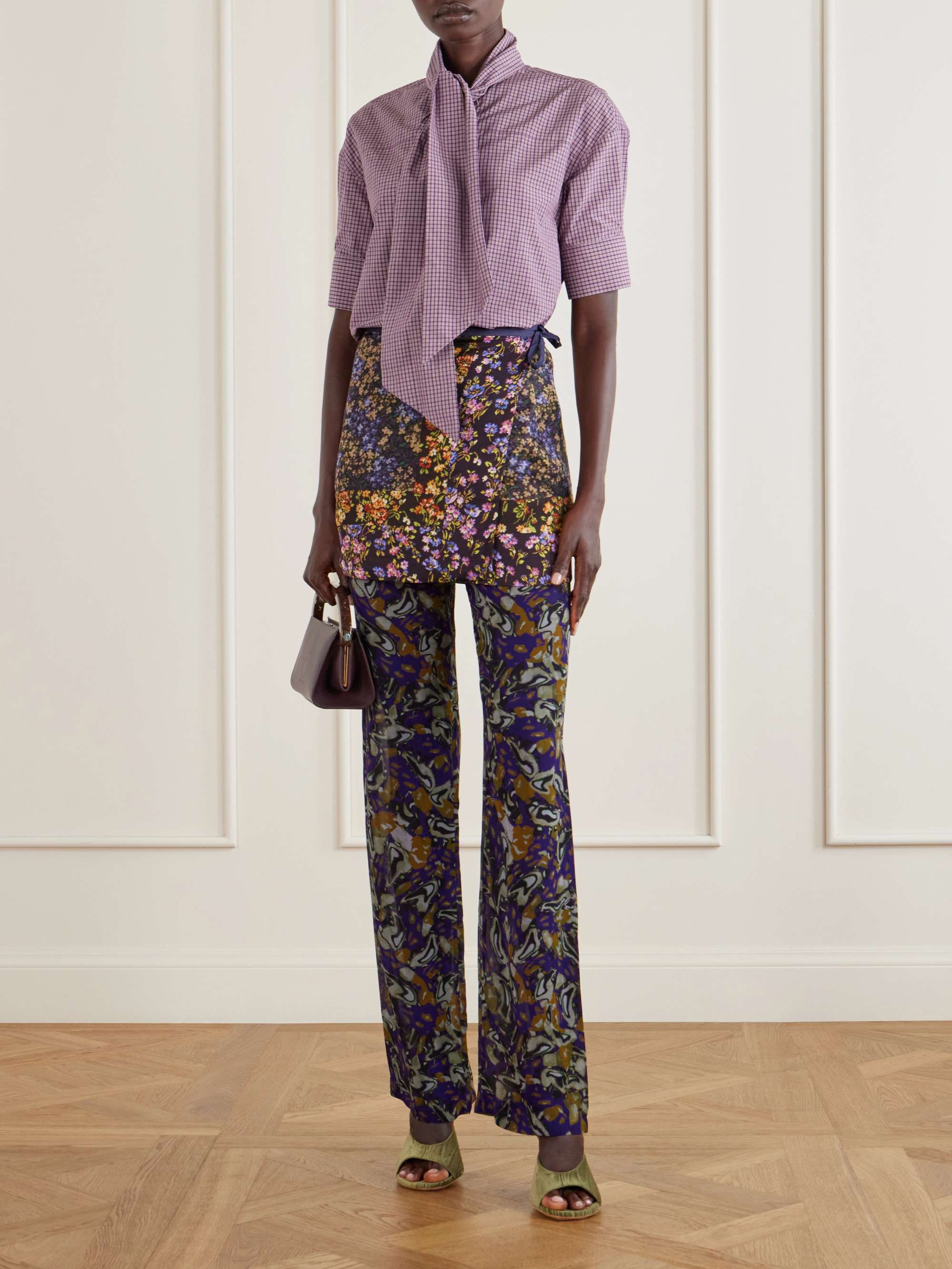 Floral-Print Satin Mini Skirt