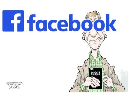Political cartoon U.S. Facebook Russia investigation