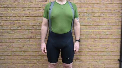 Male cyclist wearing the Assos Mille GTS Spring/Fall Bib Shorts
