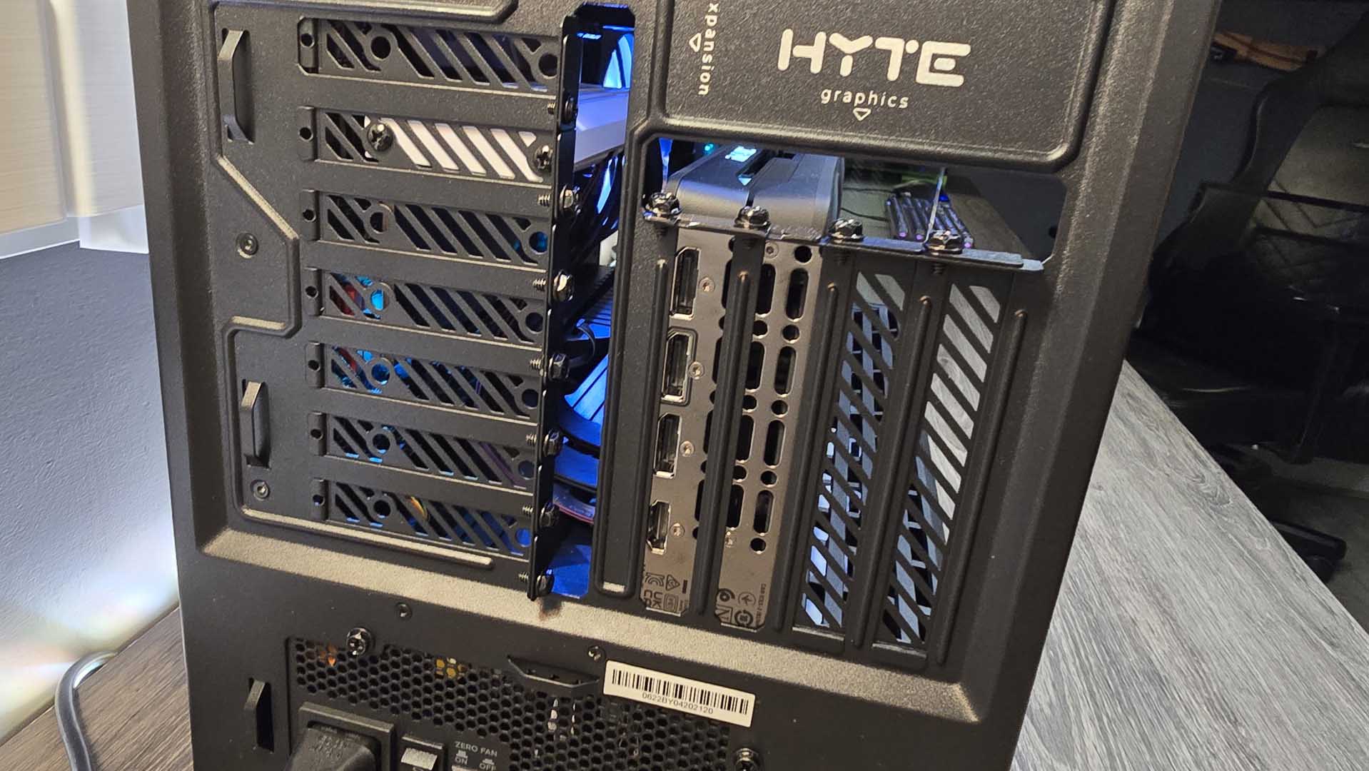 Hyte Y40 PC case in various states of the PC building process.