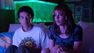 Justice Smith as Owen and Jack Haven as Maddy in I Saw the TV Glow.