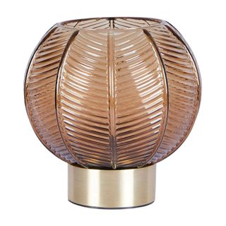 Beautiful by Drew Barrymore 6” Gold Table Lamp with Ribbed Glass Shade