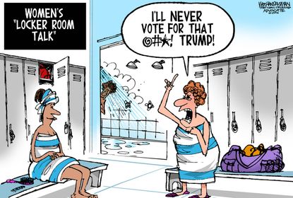 Political cartoon U.S. Women's locker room talk Donald Trump