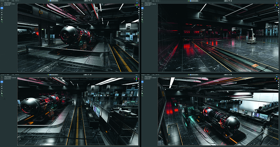 various views of a complex 3d modelled machine