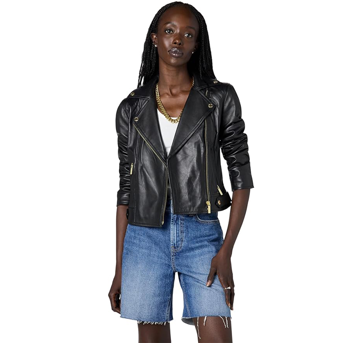 Michael Kors, Michael Kors Women&#039;s Leather Moto Jacket, Black, S