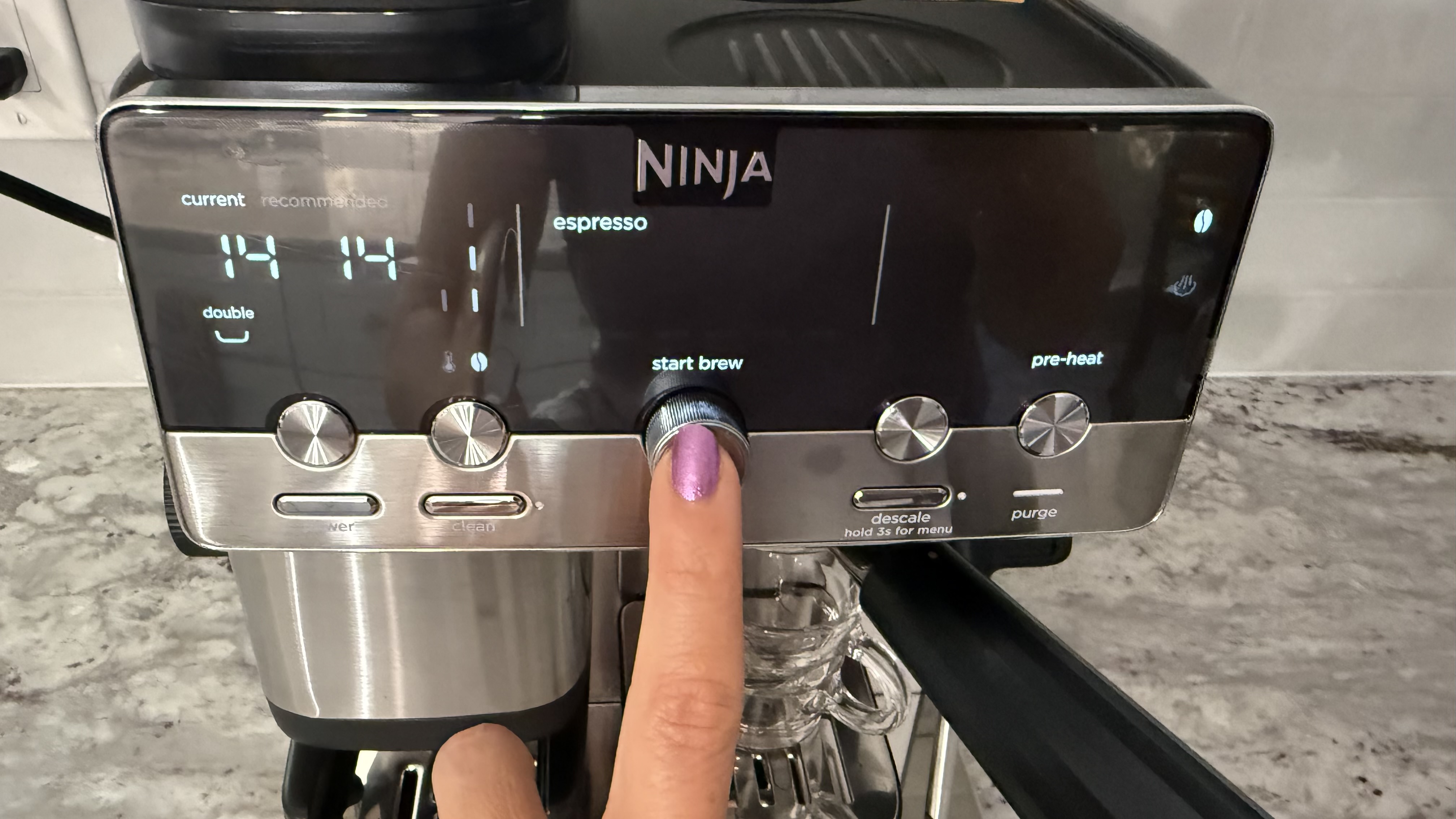 Ninja Luxe Café Mini Espresso Machine brewing espresso