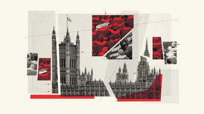 Illustration of the Houses of Parliament and appointed Lords cut into sections