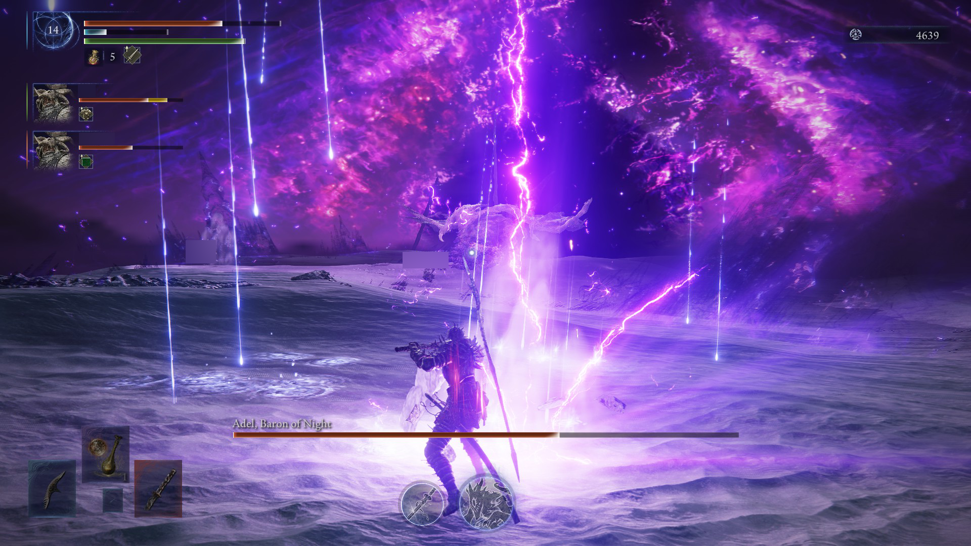 Adel, Baron of Night, charges up a thunderous, violent attack.