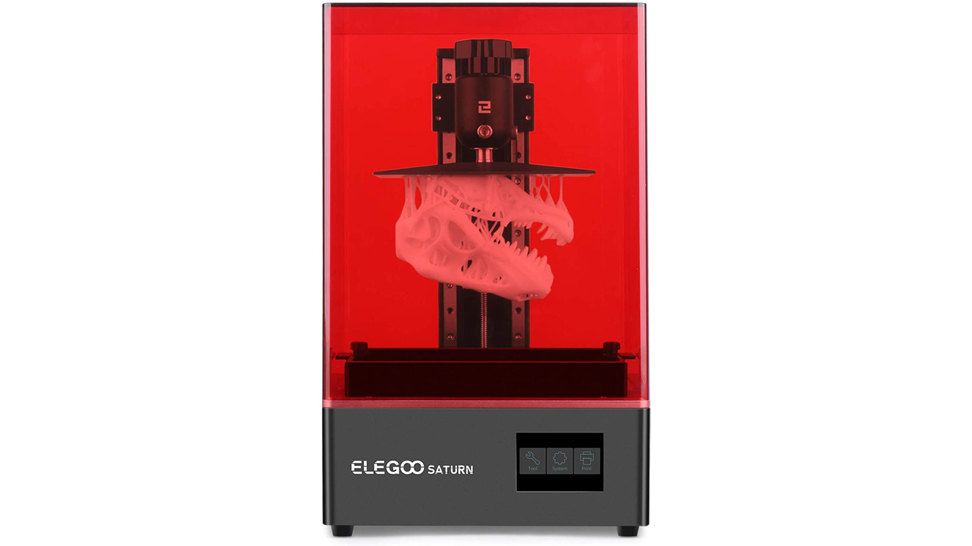 The Elegoo Saturn 3D printer against a white background